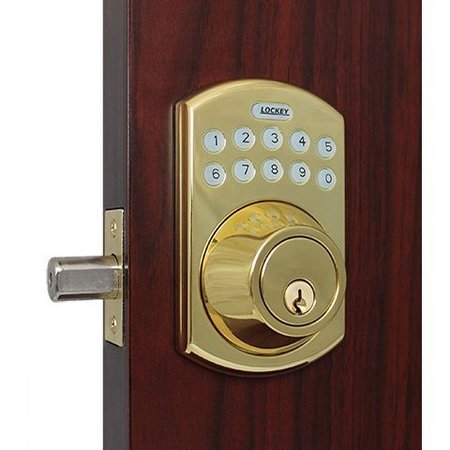 LOCKEY Electronic Keypad Deadbolt Lock W/ Remote Control Bright Brass E915-WRC-BB